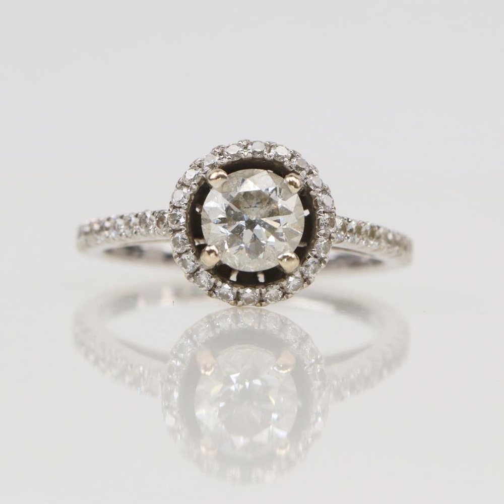 1.03cttw Diamond 18kt White Gold Halo Engagement Ring sz 7.5